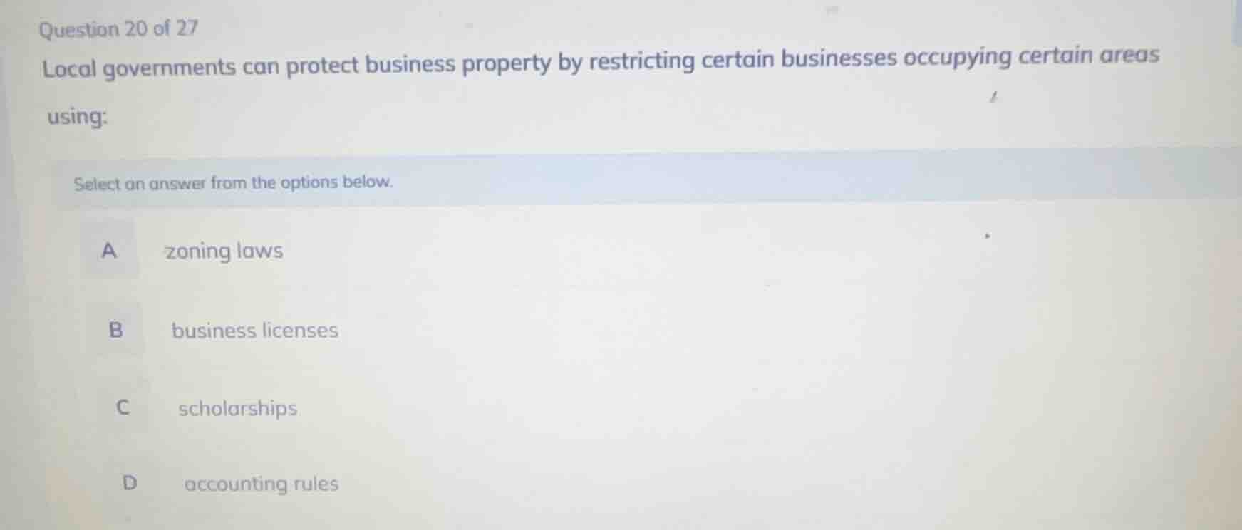 question 20 of 27 local governments can protect business property by re…