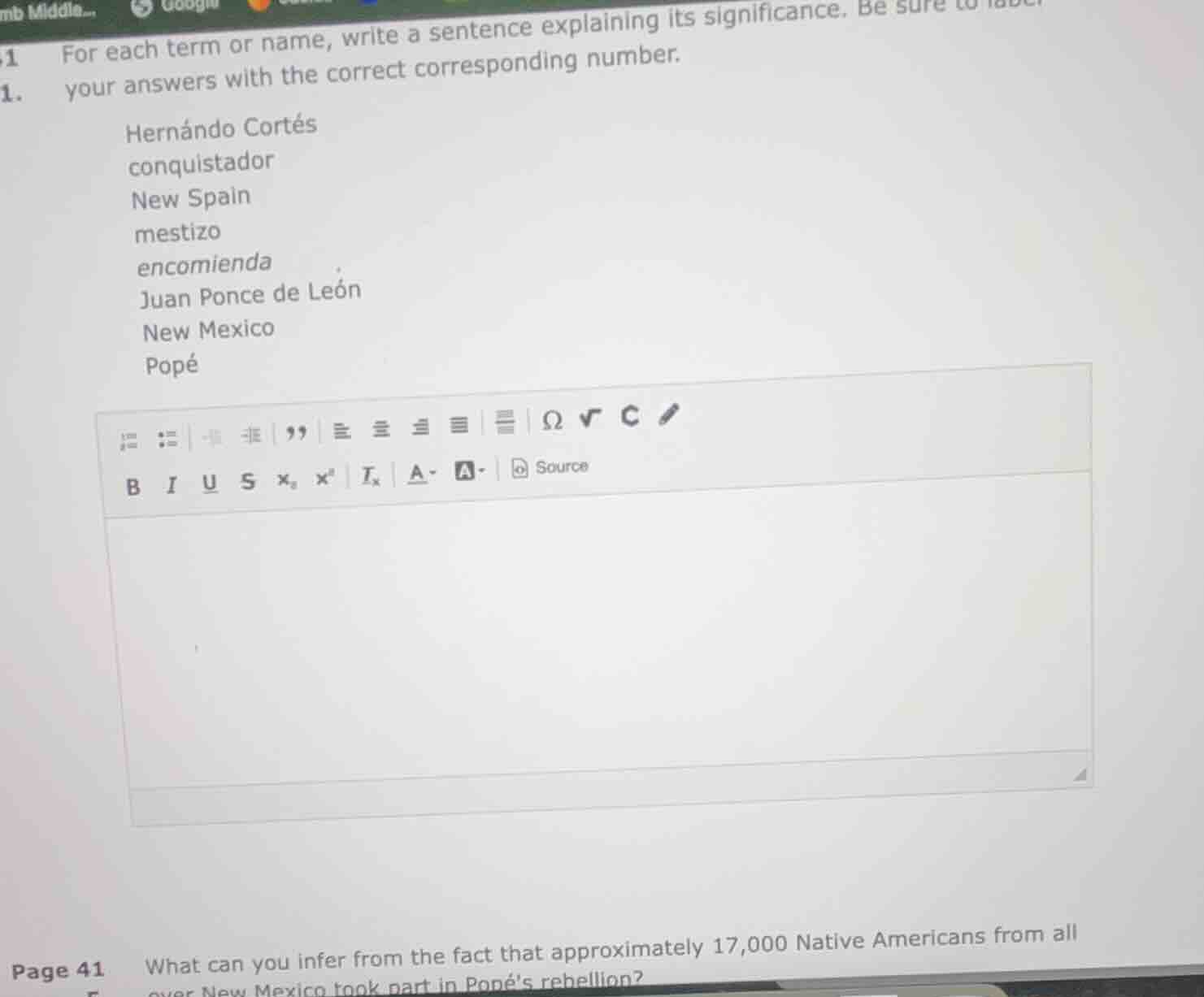 for each term or name, write a sentence explaining its significance. be…