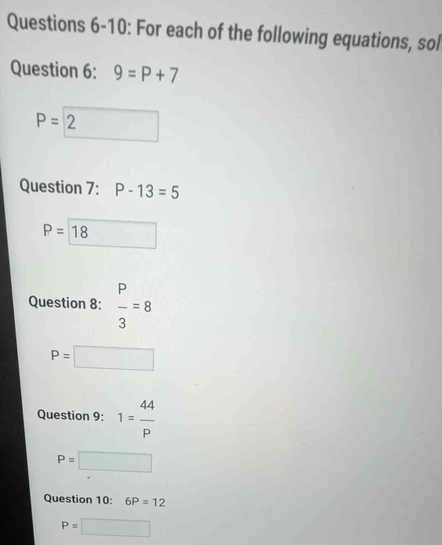 questions 6-10: for each of the following equations, sol question 6: 9 …