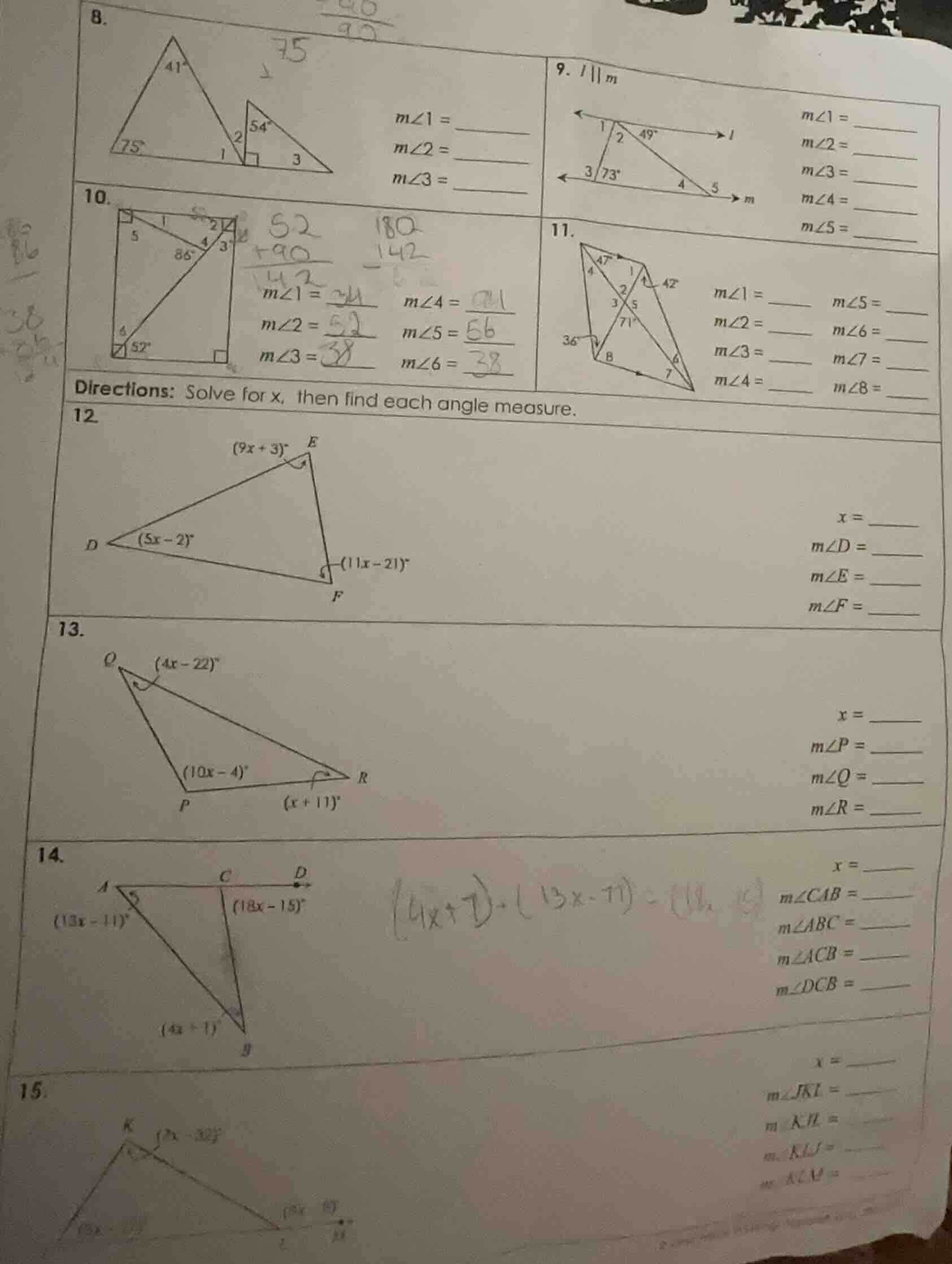 8. m∠1 = ______ m∠2 = ______ m∠3 = ______ 9. l || m m∠1 = ______ m∠2 = …