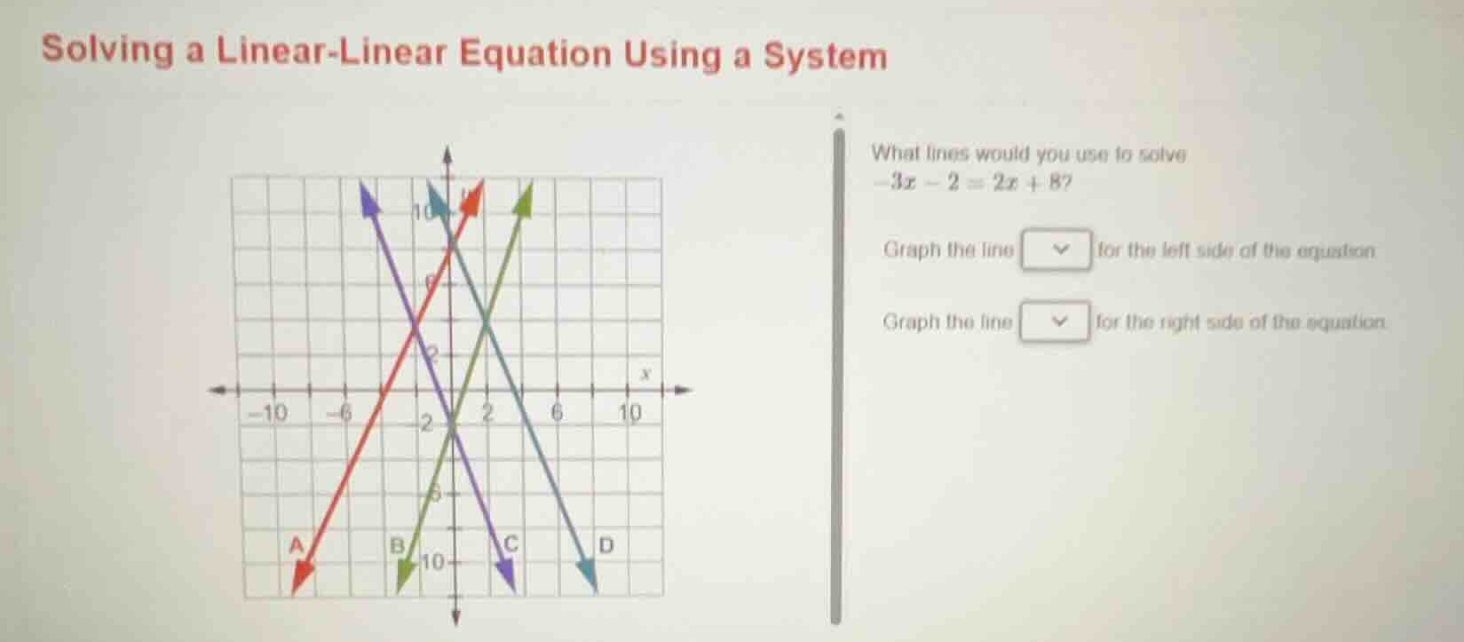 solving a linear-linear equation using a system what lines would you us…