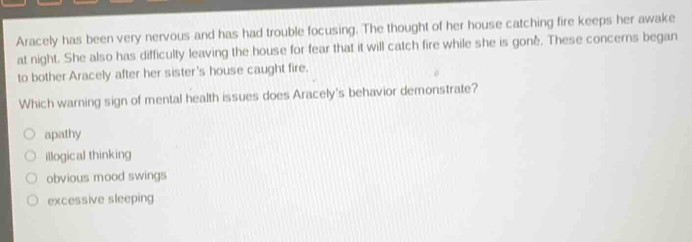aracely has been very nervous and has had trouble focusing. the thought…