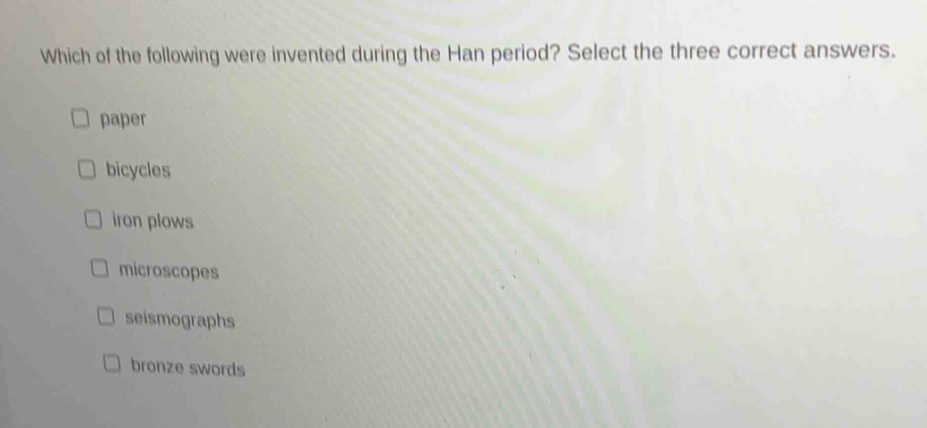 which of the following were invented during the han period? select the …