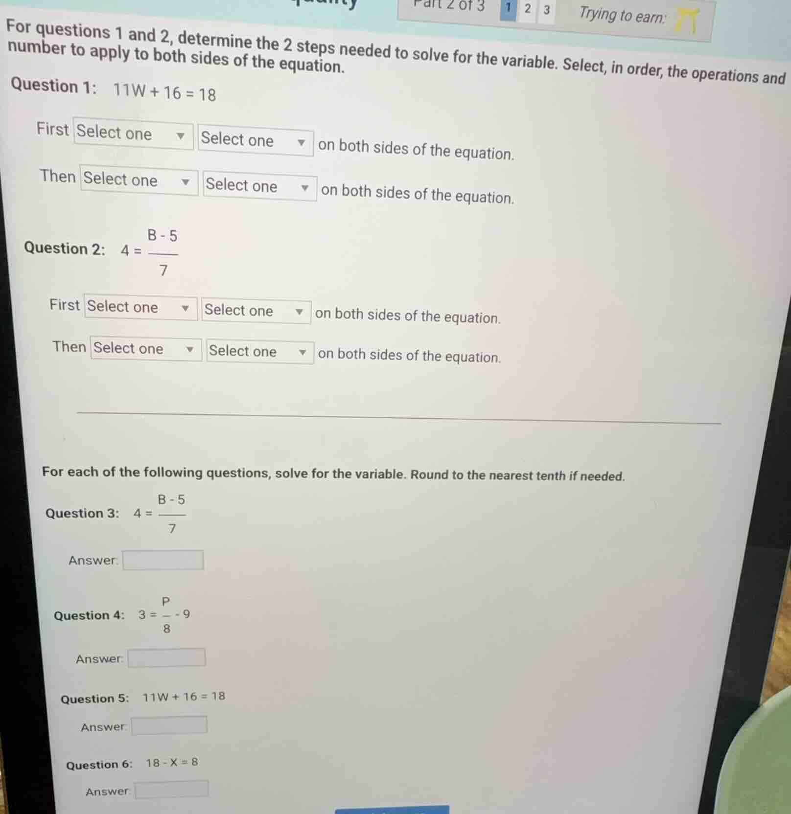 for questions 1 and 2, determine the 2 steps needed to solve for the va…
