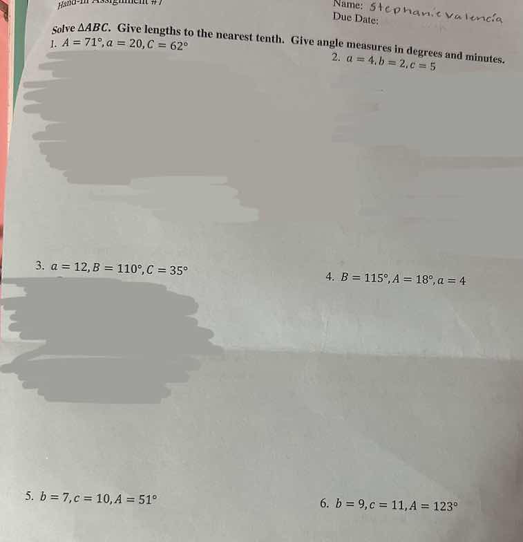 solve δabc. give lengths to the nearest tenth. give angle measures in d…