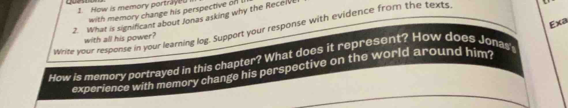1. how is memory portrayed with memory change his perspective on 2. wha…