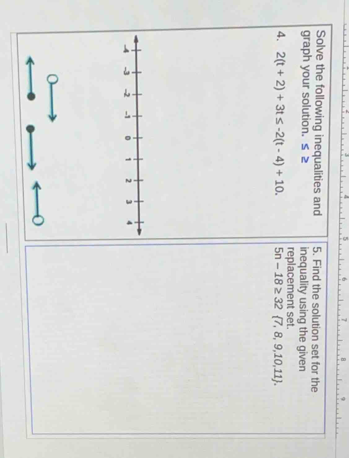solve the following inequalities and graph your solution. ≤ ≥ 4. 2(t + …