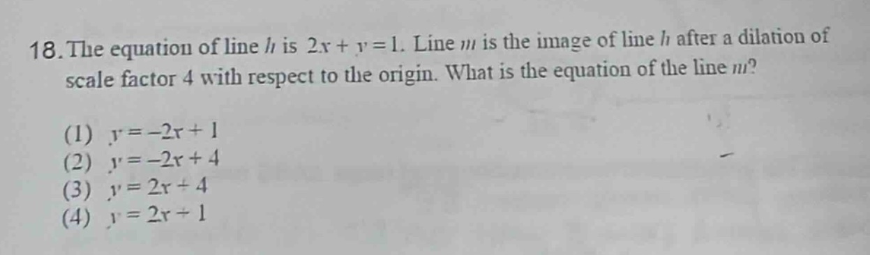 18. the equation of line ( h ) is ( 2x + y = 1 ). line ( m ) is the ima…
