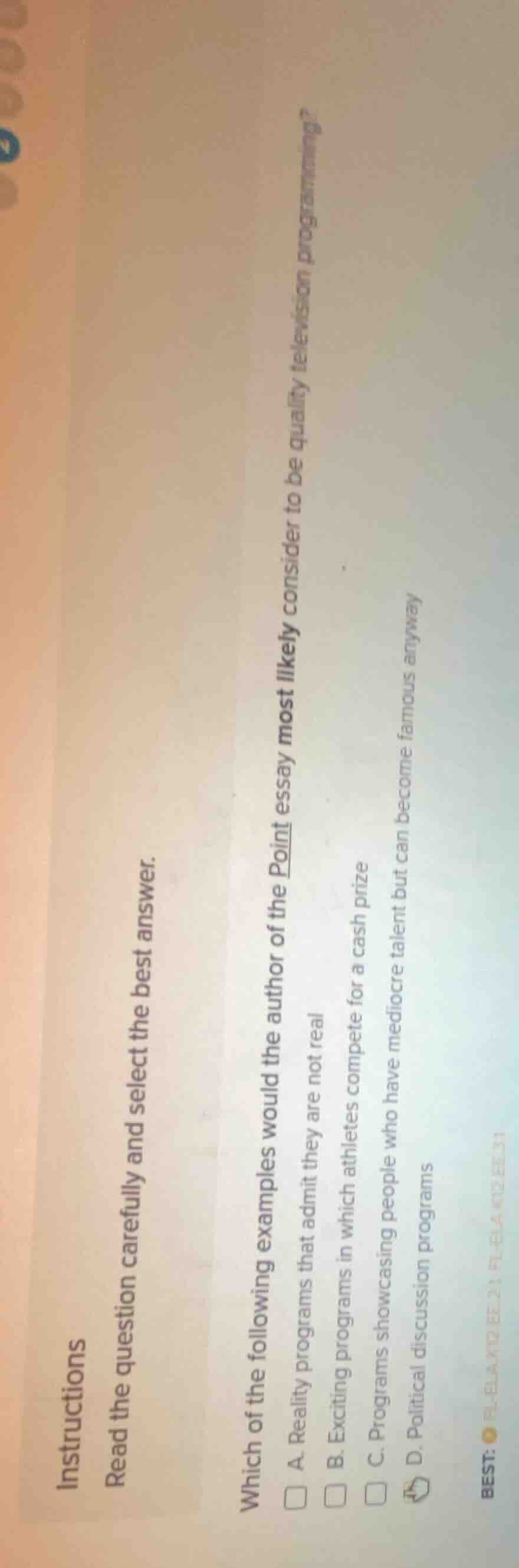 instructions read the question carefully and select the best answer. wh…