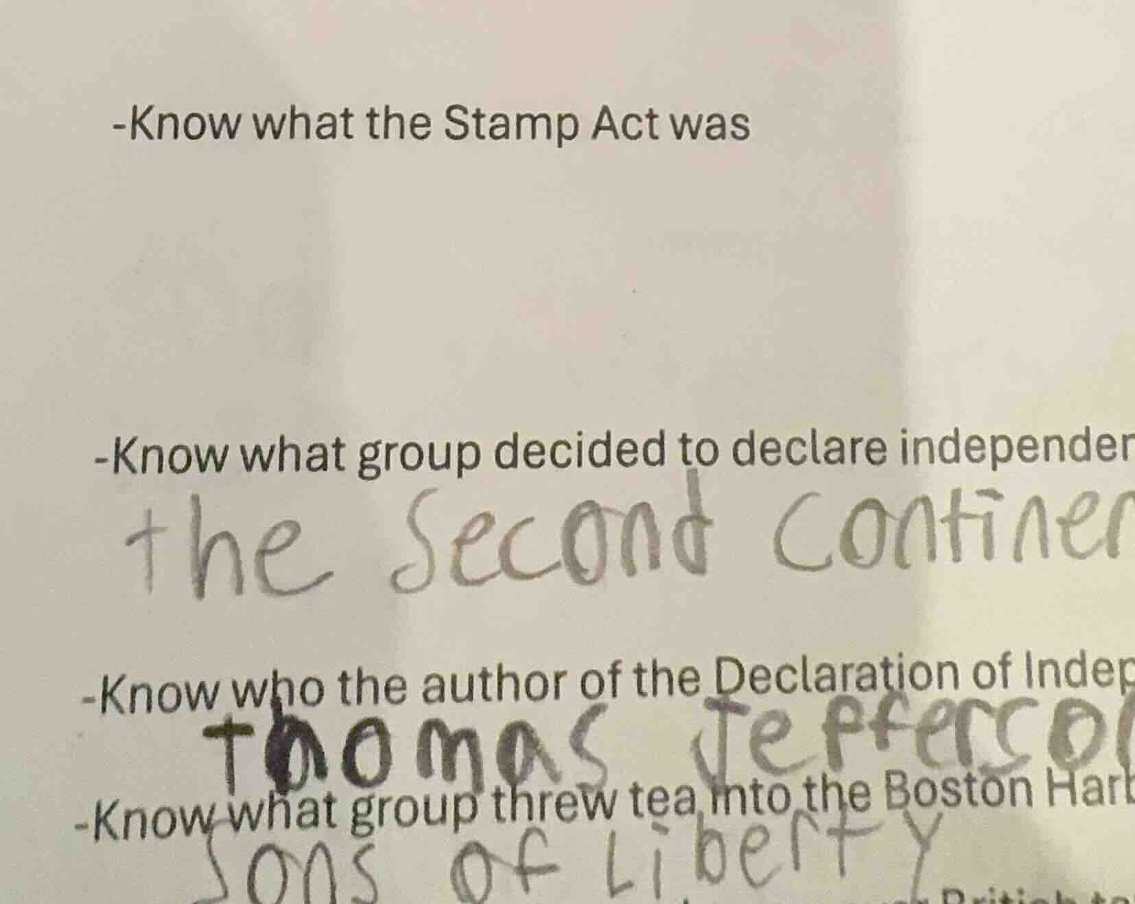 -know what the stamp act was -know what group decided to declare indepe…