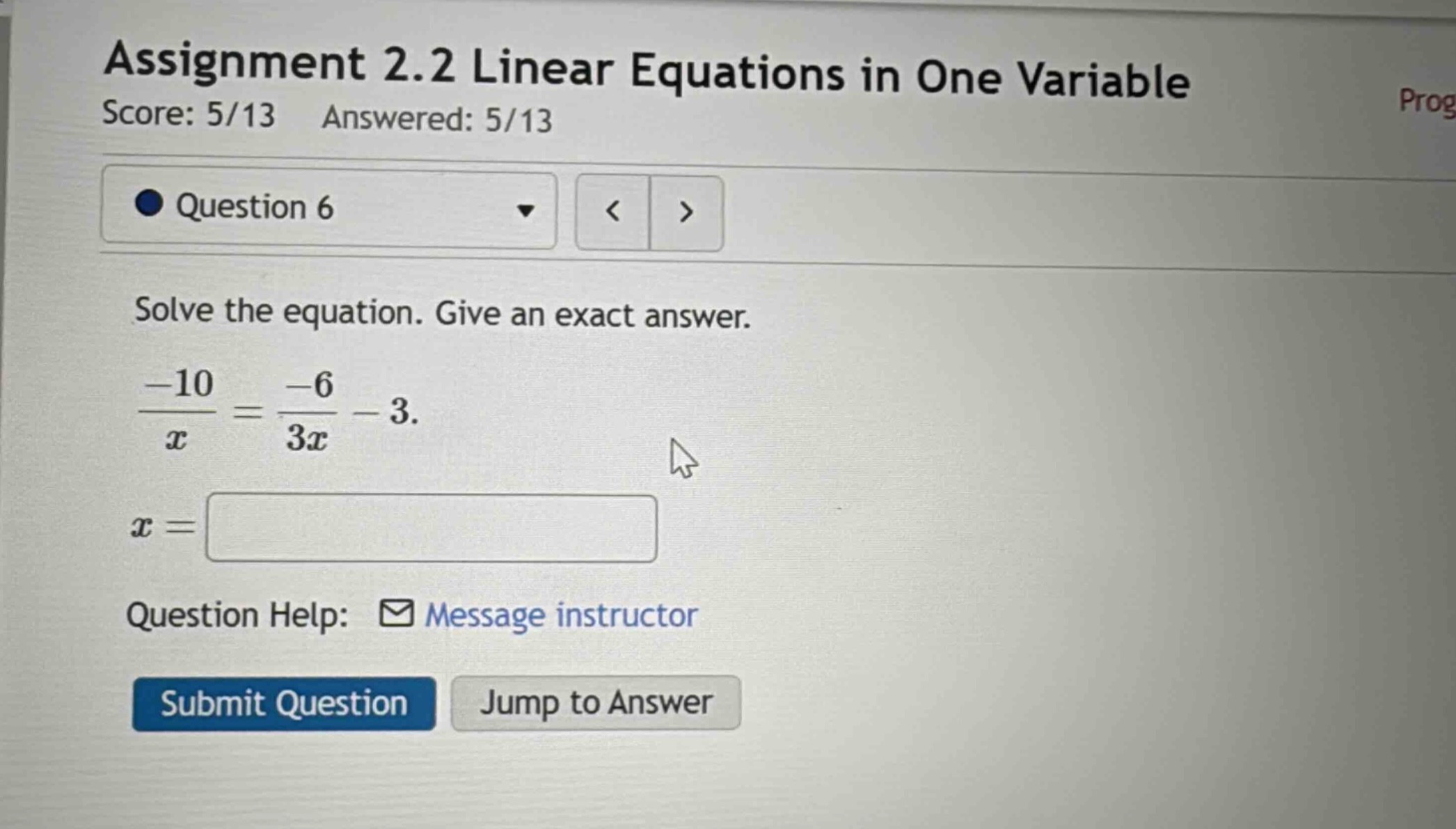 assignment 2.2 linear equations in one variable score: 5/13 answered: 5…