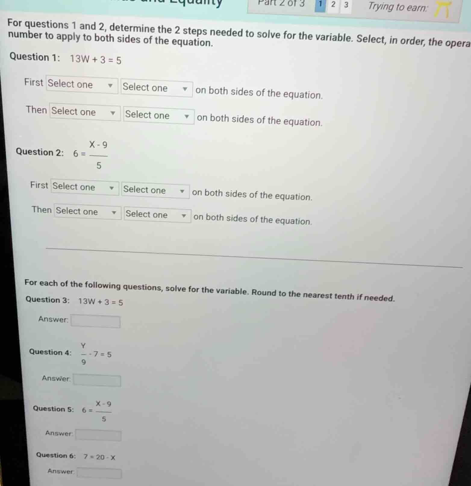for questions 1 and 2, determine the 2 steps needed to solve for the va…