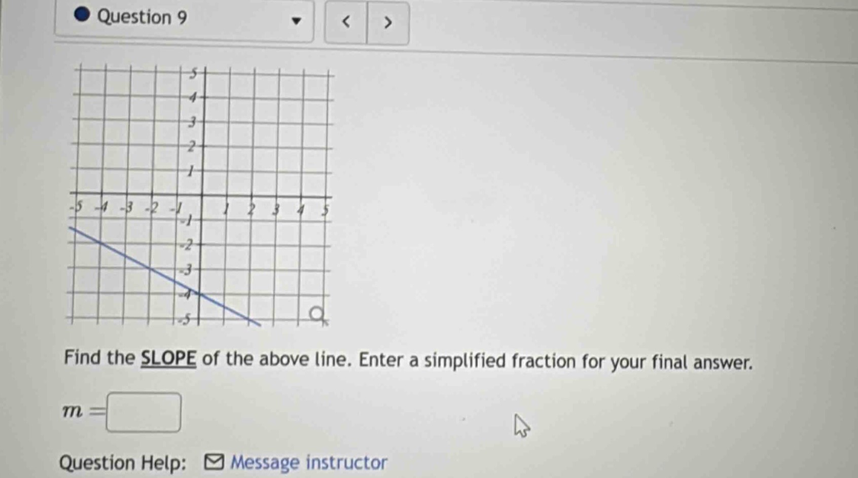 question 9 find the slope of the above line. enter a simplified fractio…
