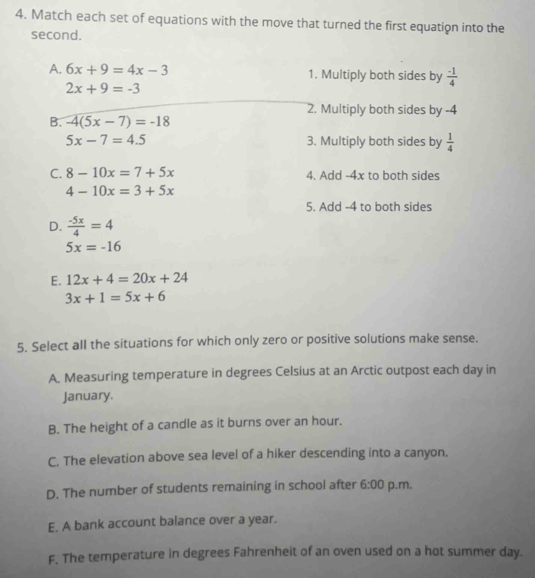 4. match each set of equations with the move that turned the first equa…