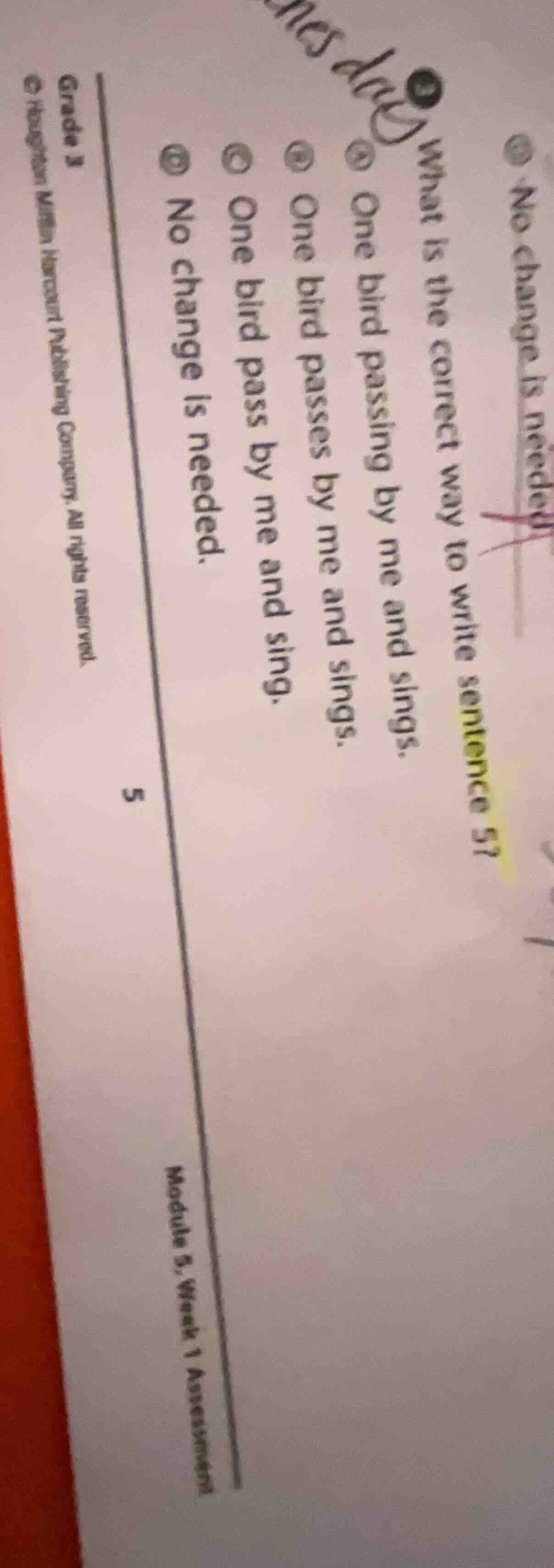 what is the correct way to write sentence 5? one bird passing by me and…