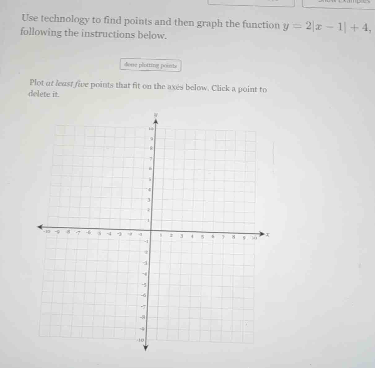 use technology to find points and then graph the function $y = 2|x - 1|…