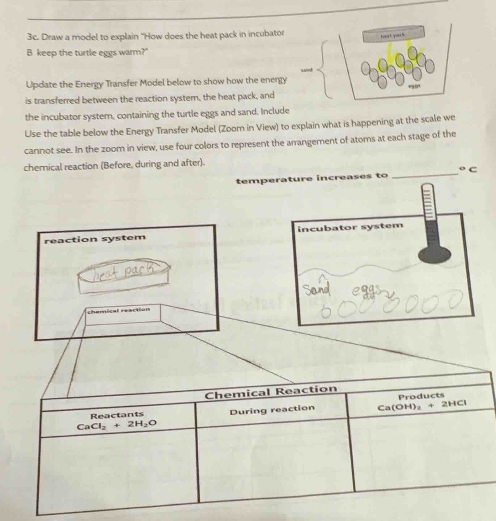 3c. draw a model to explain \how does the heat pack in incubator b keep…