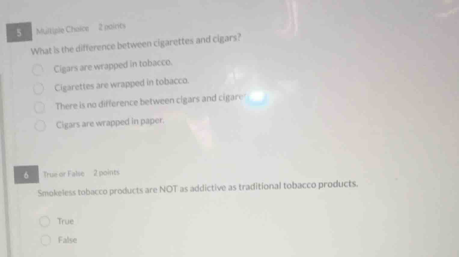 5 multiple choice 2 points what is the difference between cigarettes an…