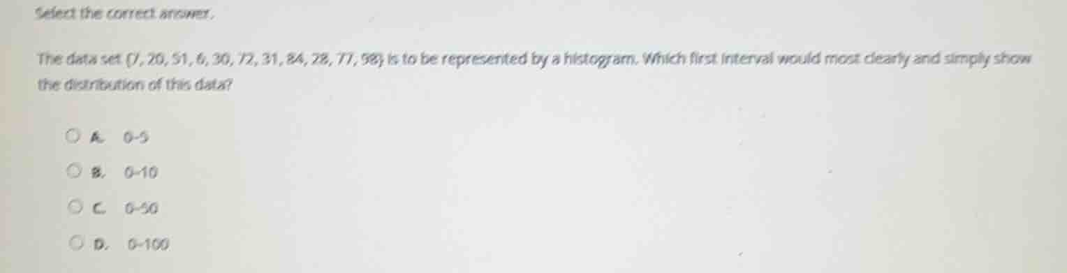 select the correct answer. the data set {7, 20, 51, 6, 30, 72, 31, 84, …