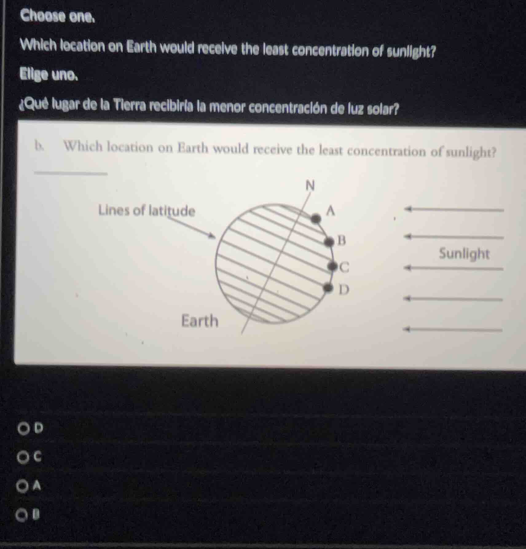 choose one. which location on earth would receive the least concentrati…