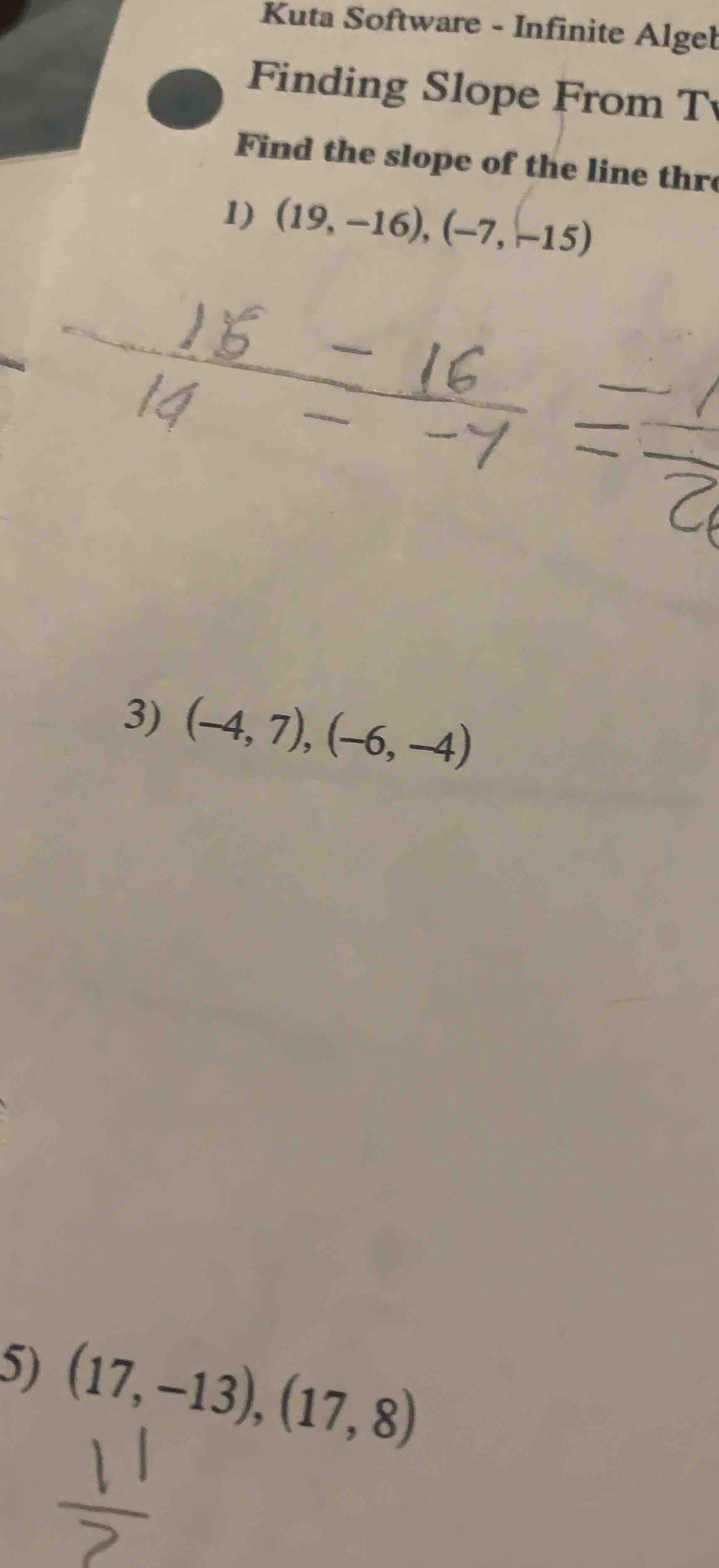 kuta software - infinite algeb finding slope from tv find the slope of …