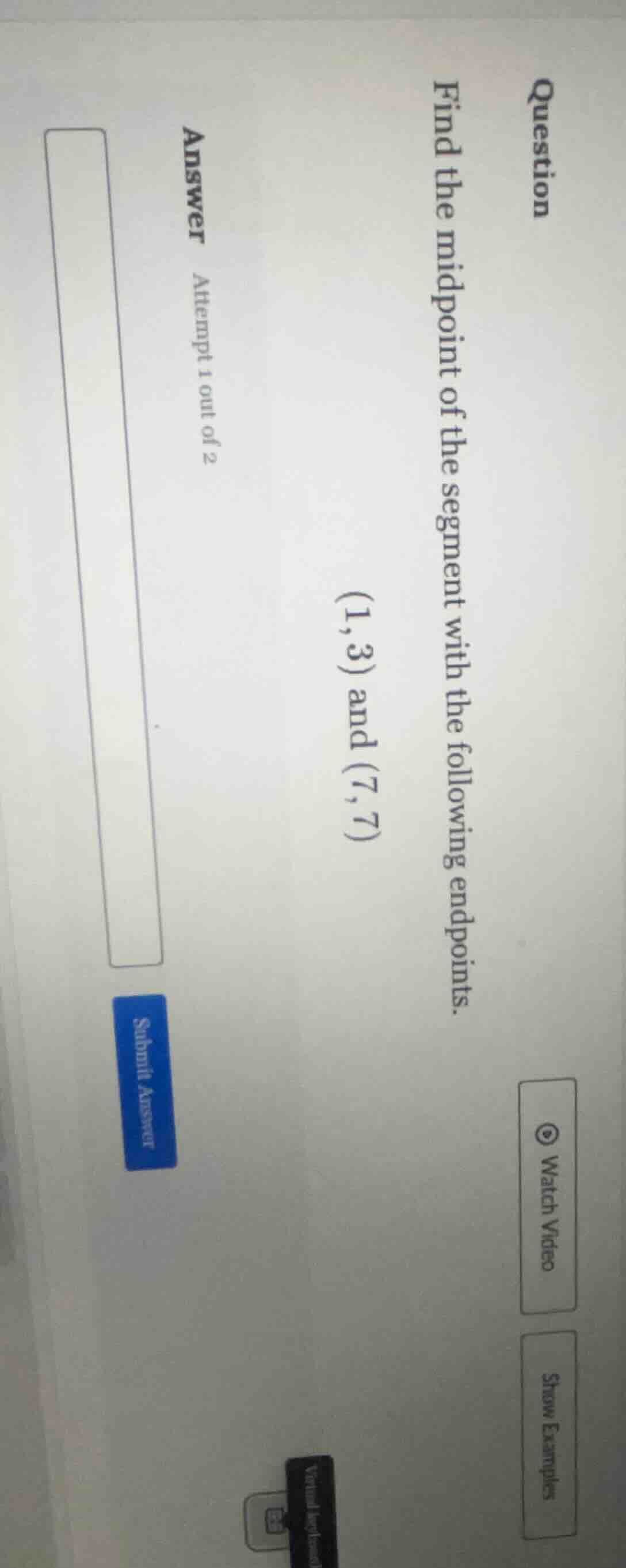 question find the midpoint of the segment with the following endpoints.…
