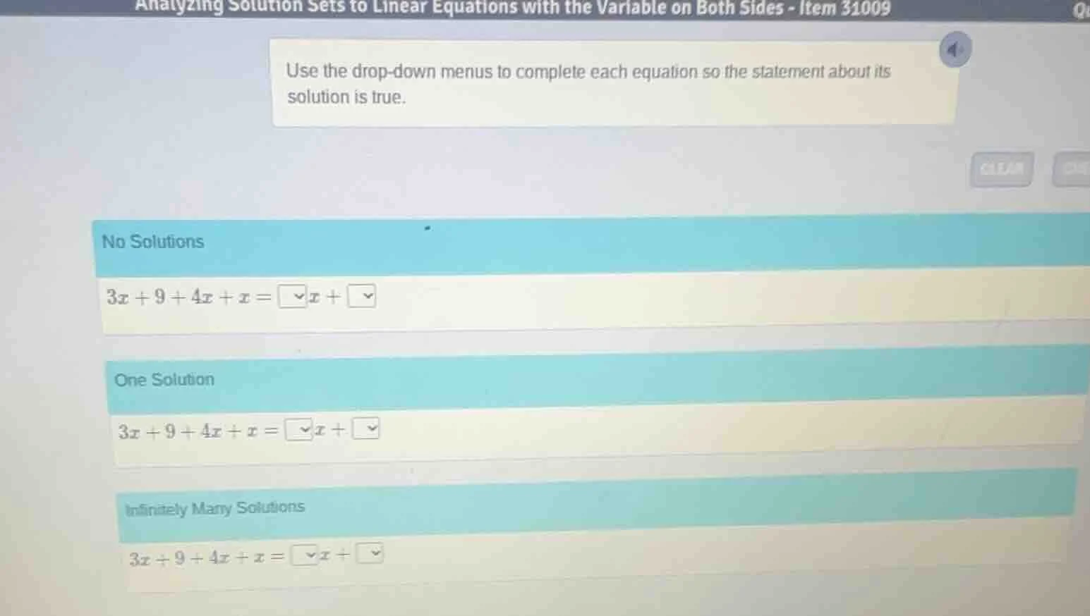 analyzing solution sets to linear equations with the variable on both s…