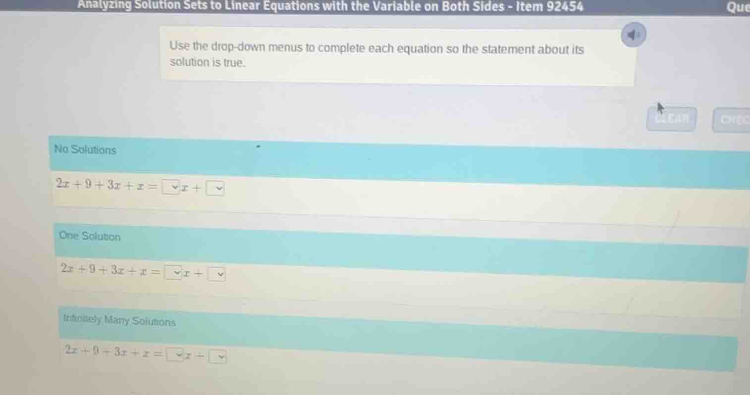 analyzing solution sets to linear equations with the variable on both s…