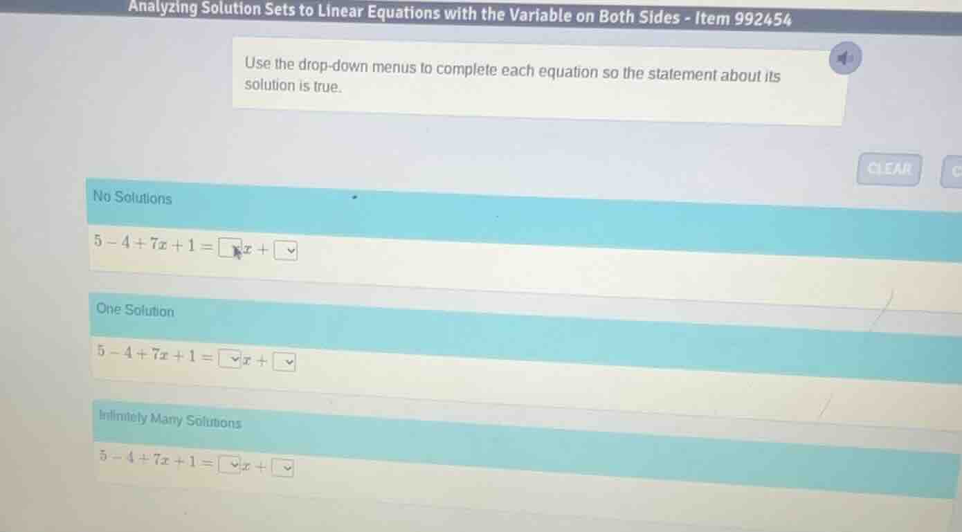 analyzing solution sets to linear equations with the variable on both s…