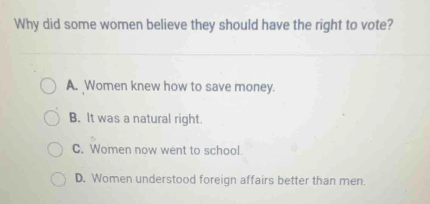 why did some women believe they should have the right to vote? a. women…