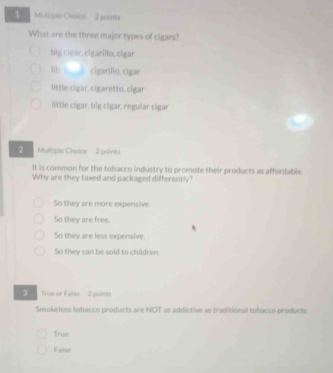 1 multiple choice 2 points what are the three major types of cigars? bi…