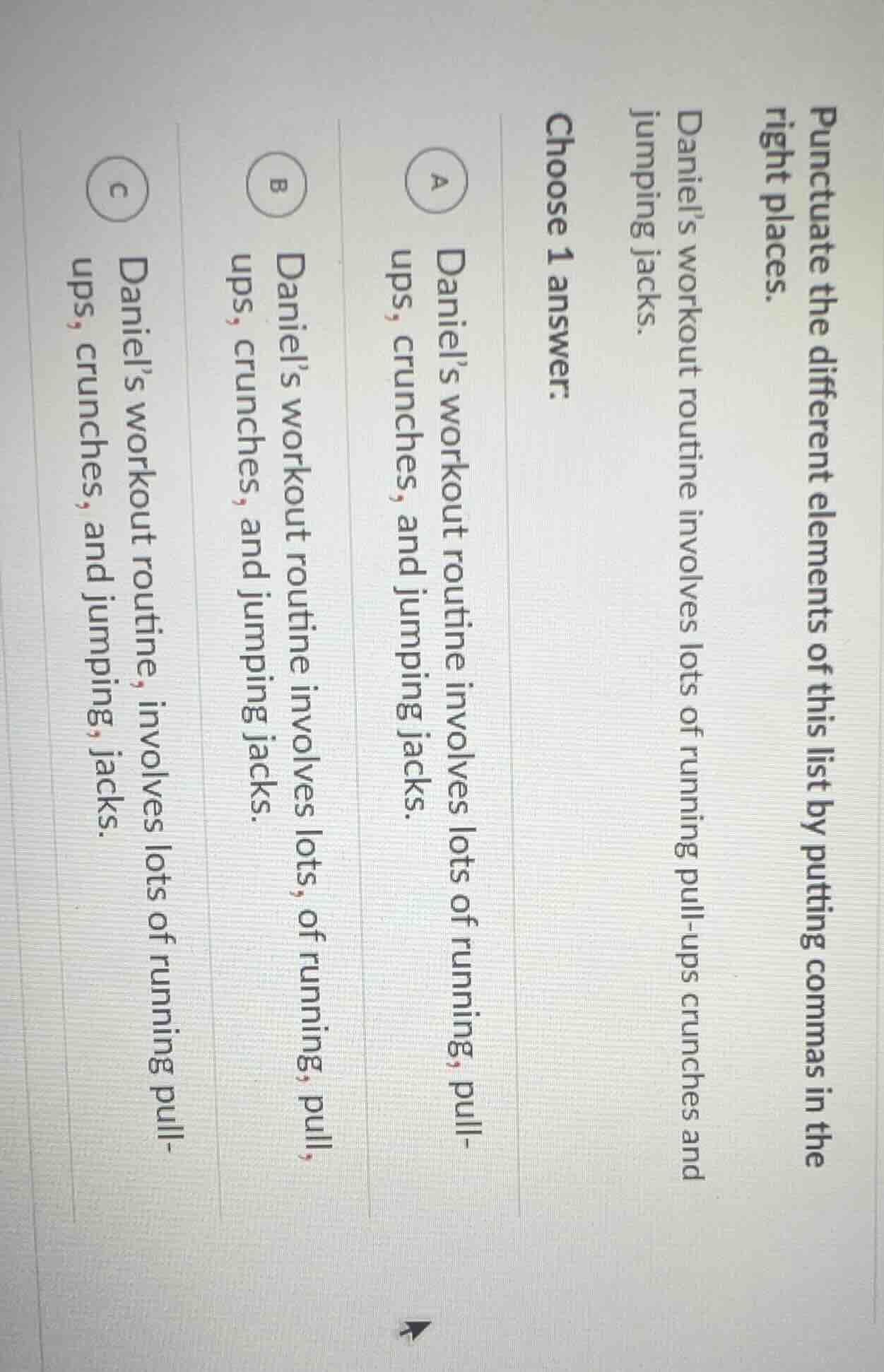 punctuate the different elements of this list by putting commas in the …