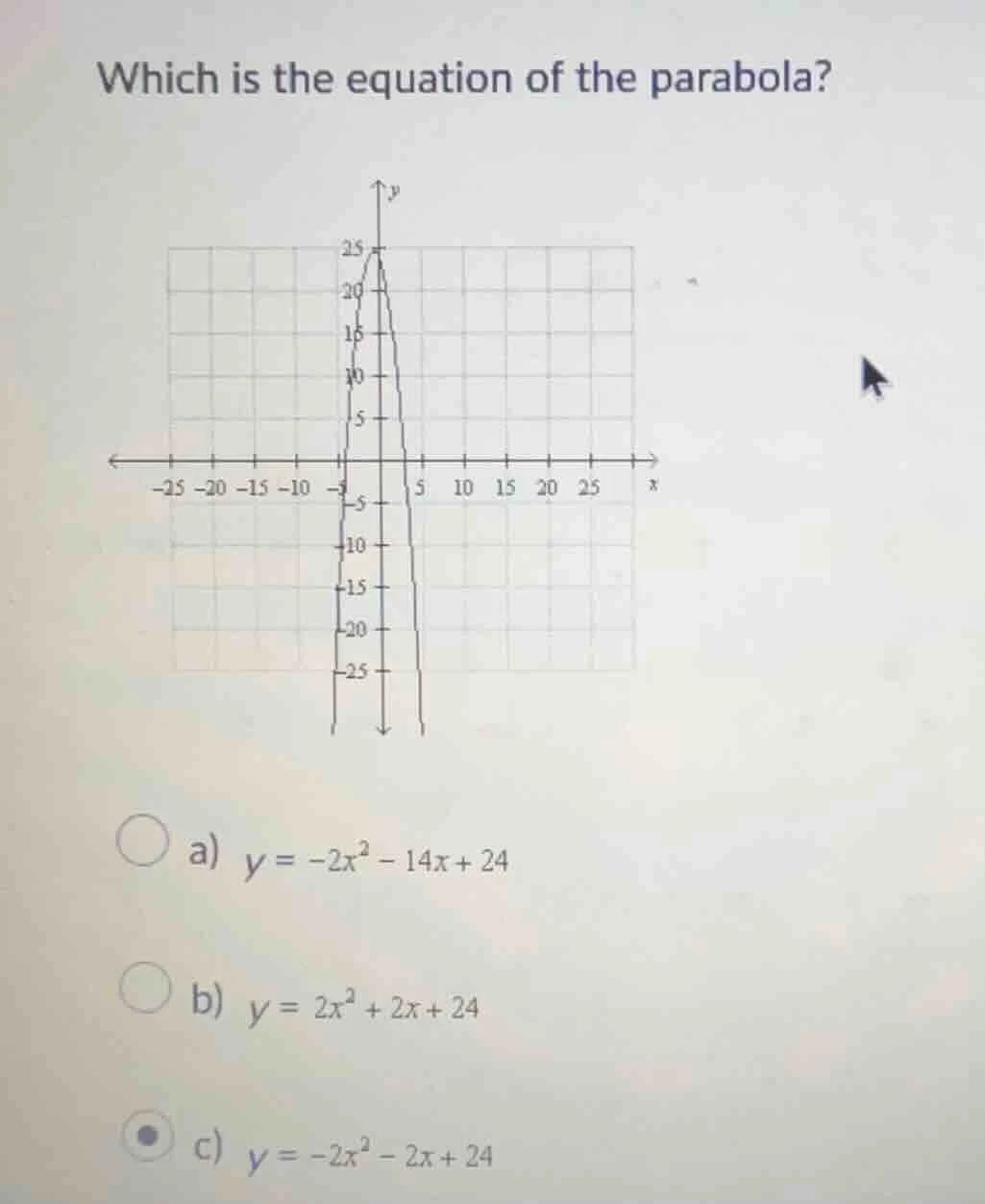 which is the equation of the parabola? graph of a parabola options: a) …