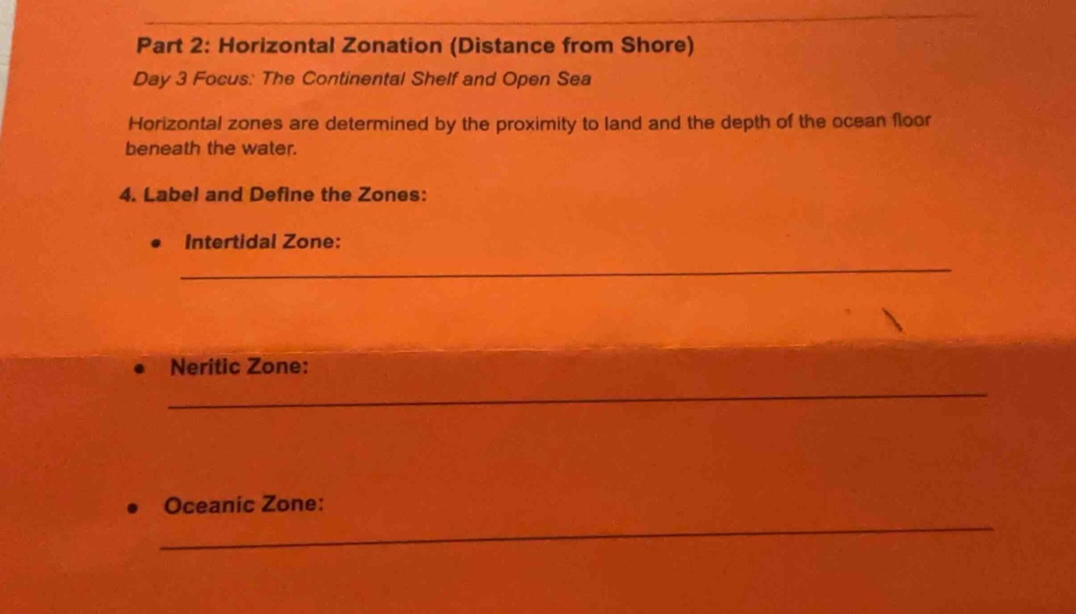 part 2: horizontal zonation (distance from shore) day 3 focus: the cont…