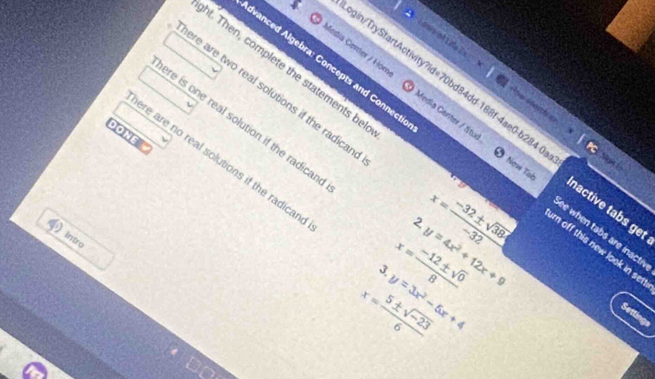 advanced algebra: concepts and connections then, complete the statement…