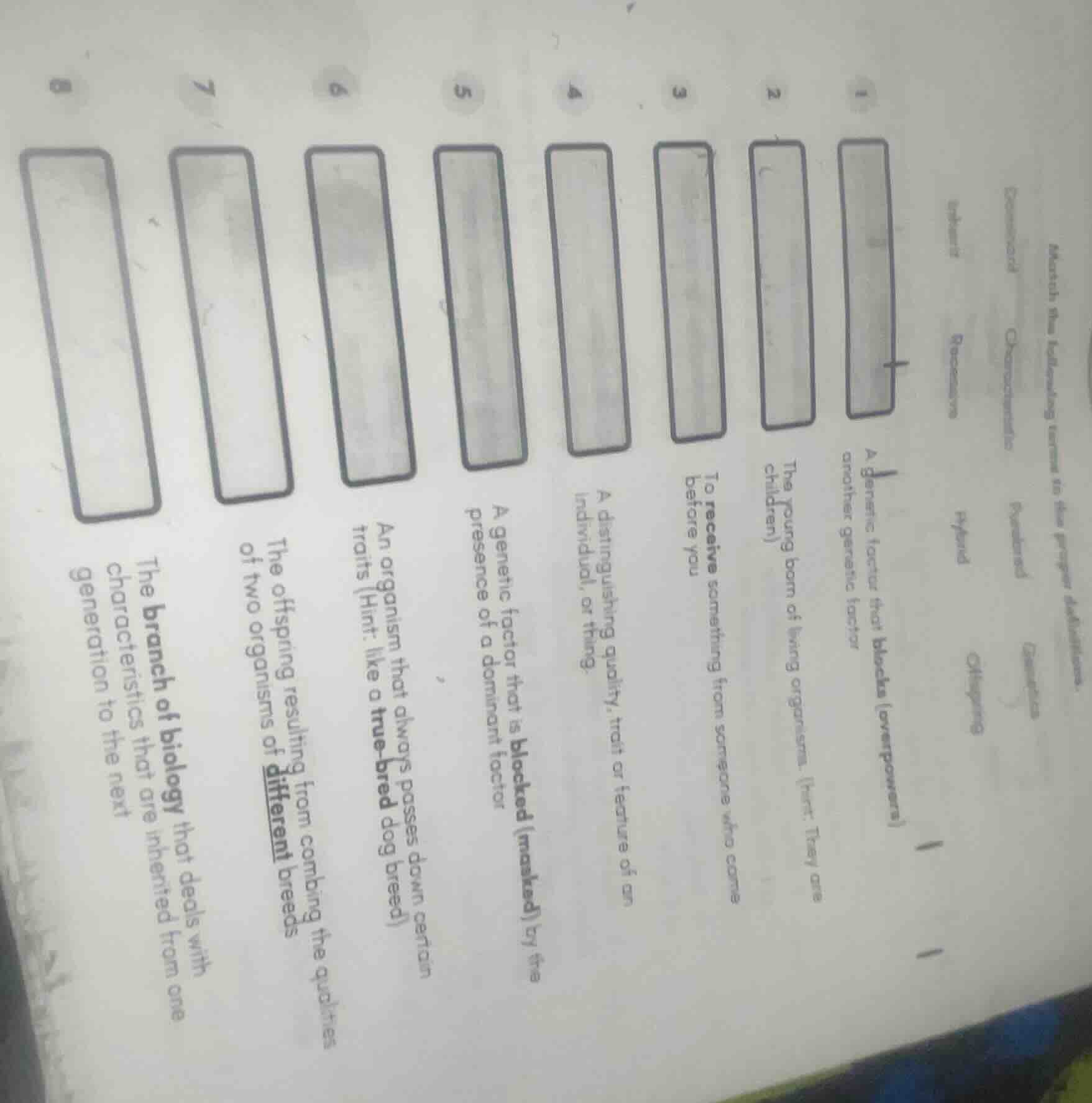 match the following terms to the proper definitions. 1. a genetic facto…