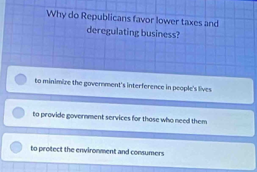 why do republicans favor lower taxes and deregulating business? to mini…