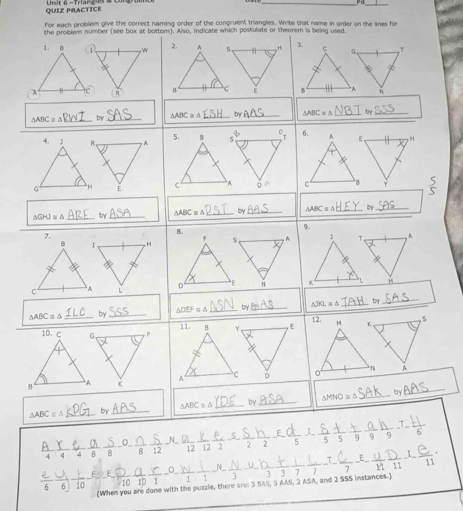 unit 6 - triangles & congruence quiz practice for each problem give the…