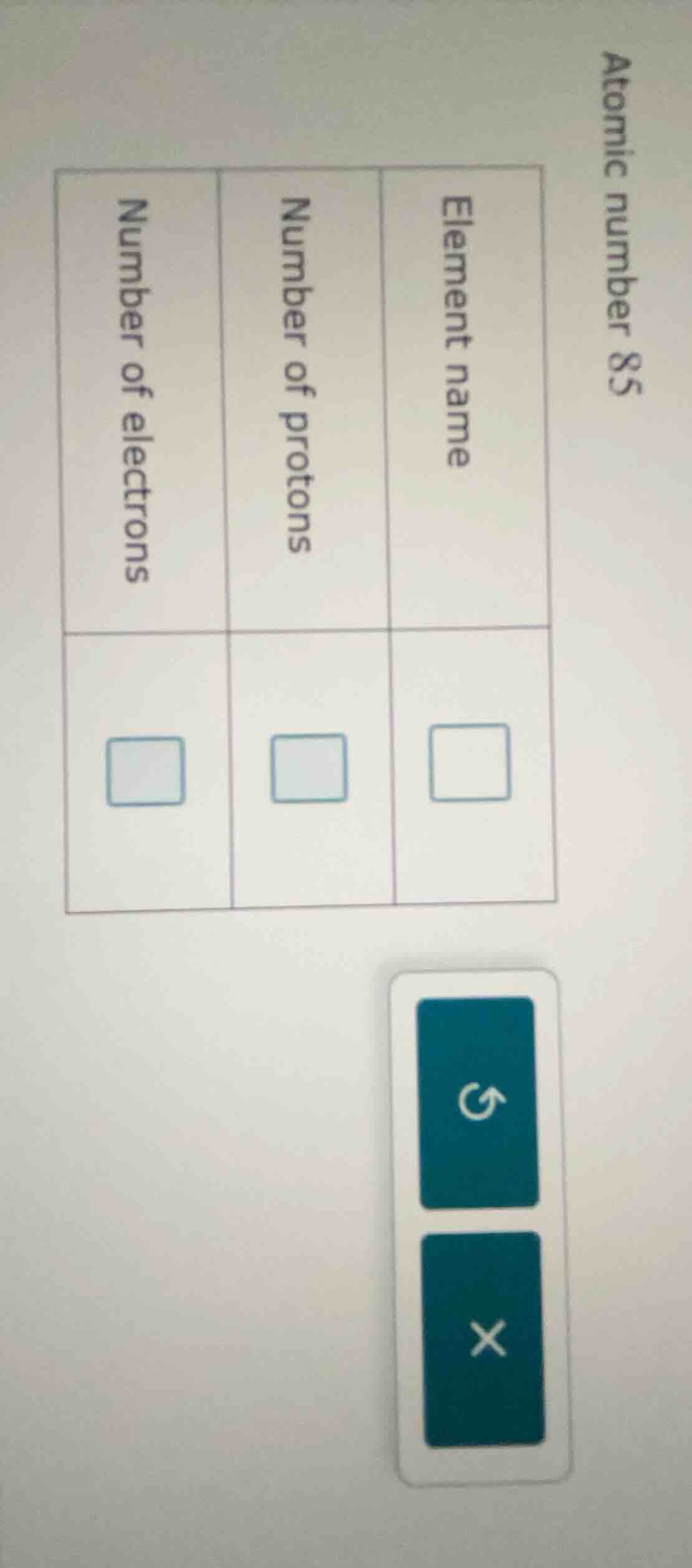 atomic number 85 element name number of protons number of electrons