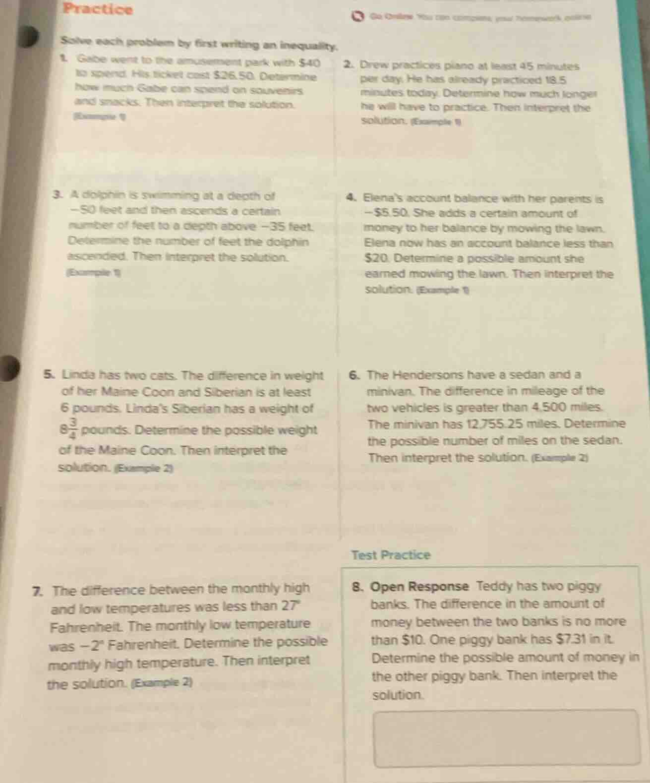 practice solve each problem by first writing an inequality. 1. gabe wen…