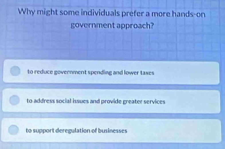 why might some individuals prefer a more hands-on government approach? …
