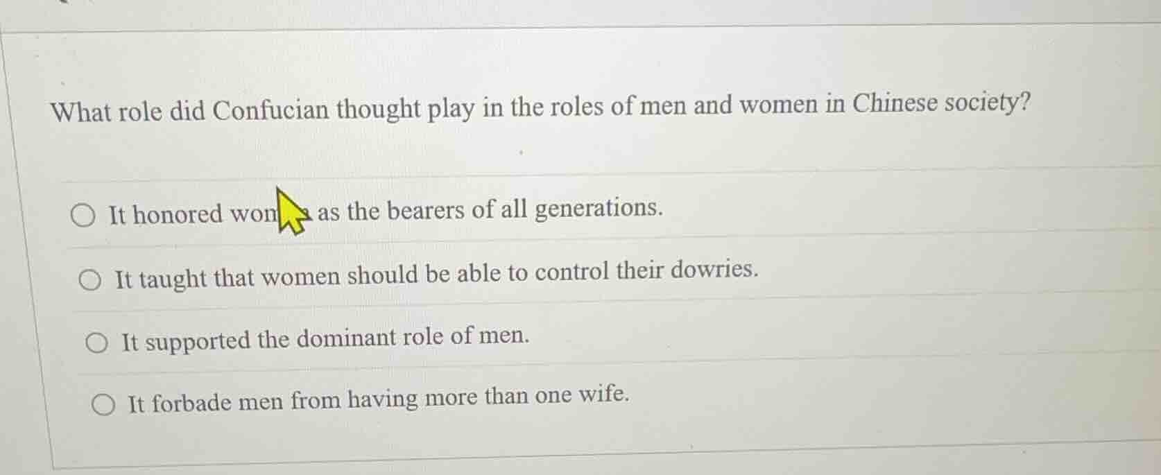 what role did confucian thought play in the roles of men and women in c…