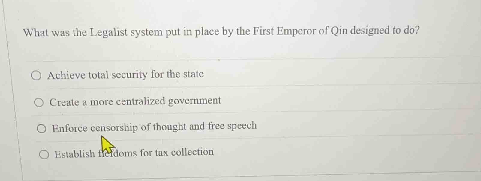 what was the legalist system put in place by the first emperor of qin d…