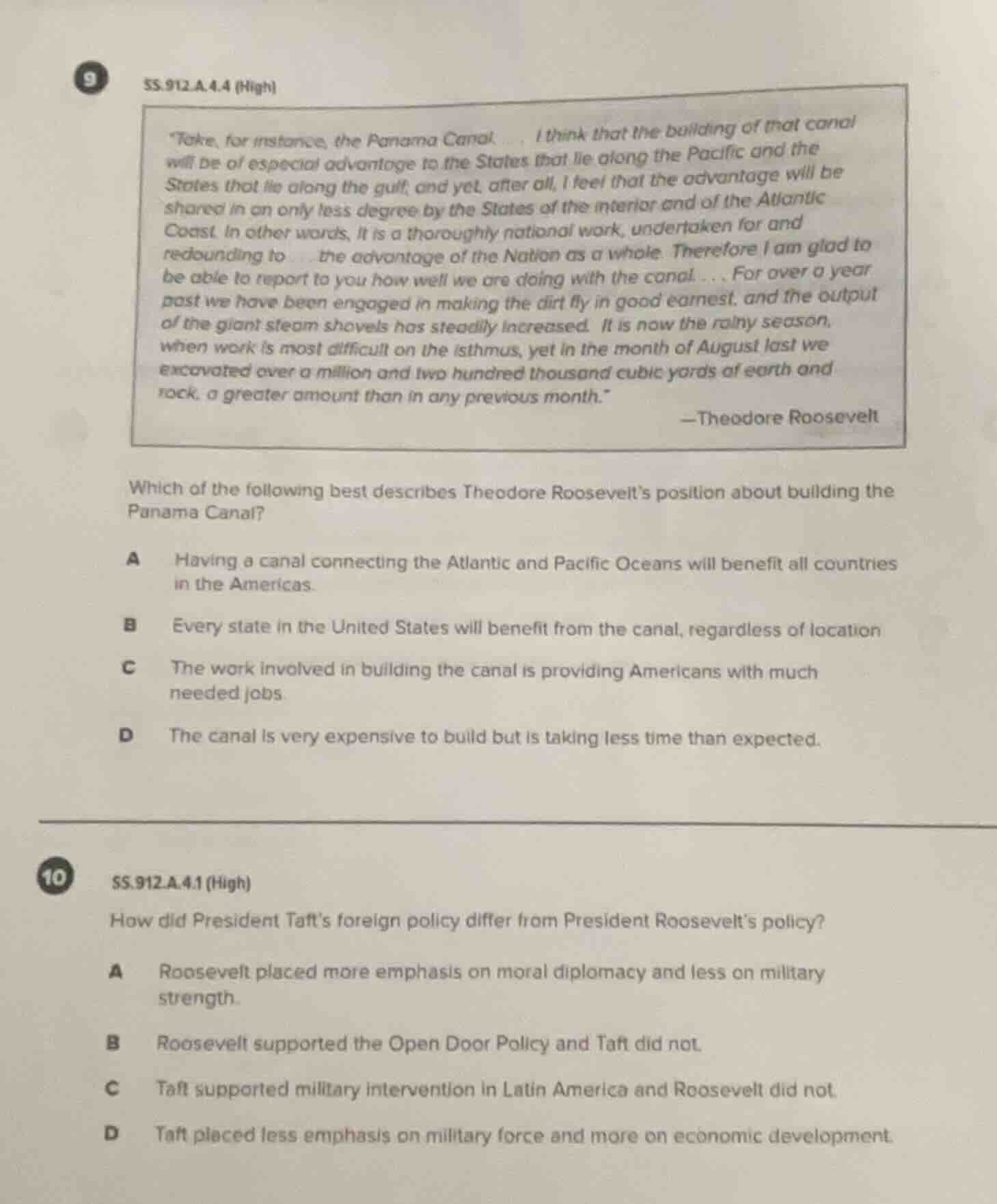 9 ss.912.a.4.4 (high) \take, for instance, the panama canal. ... i thin…