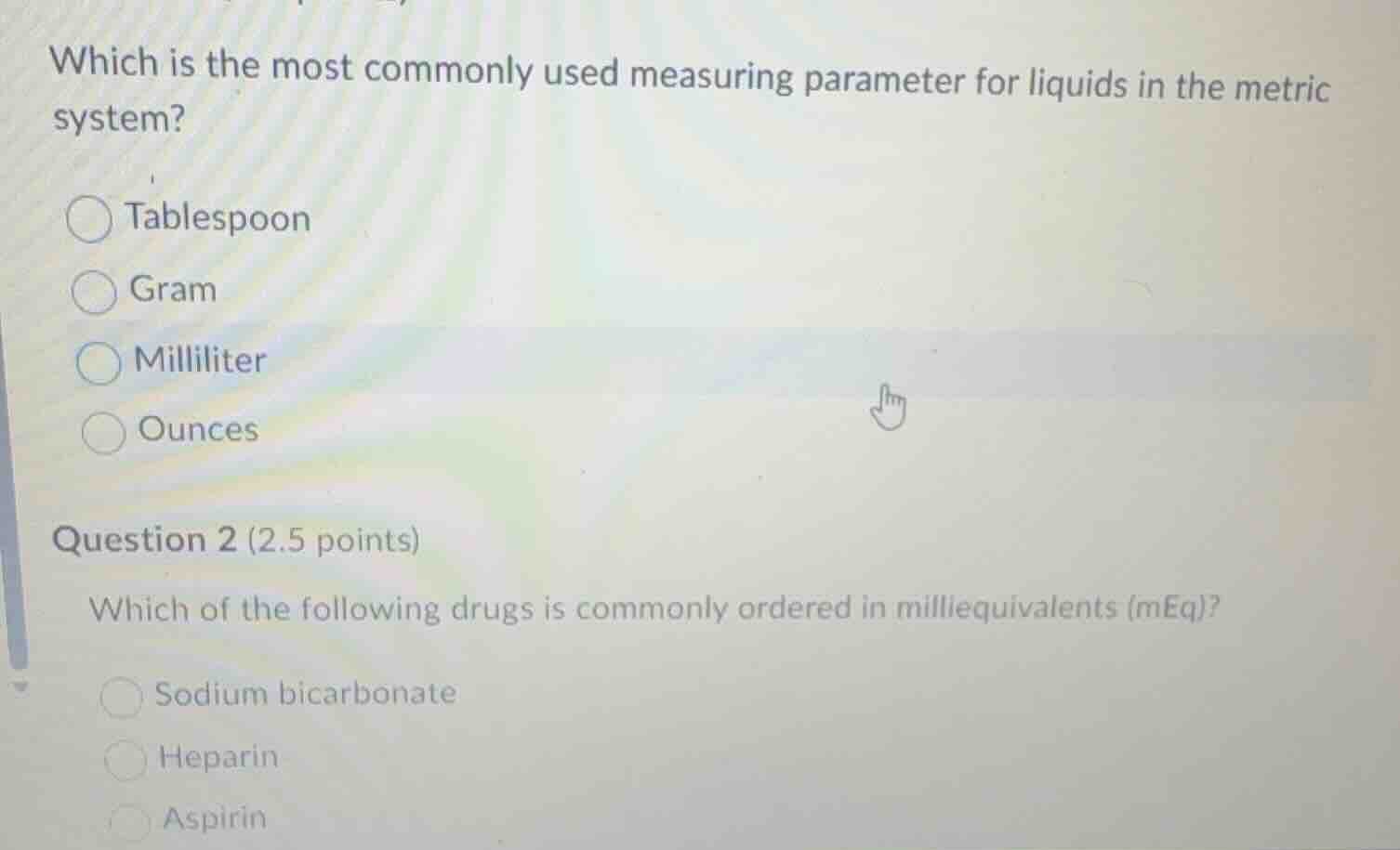 which is the most commonly used measuring parameter for liquids in the …