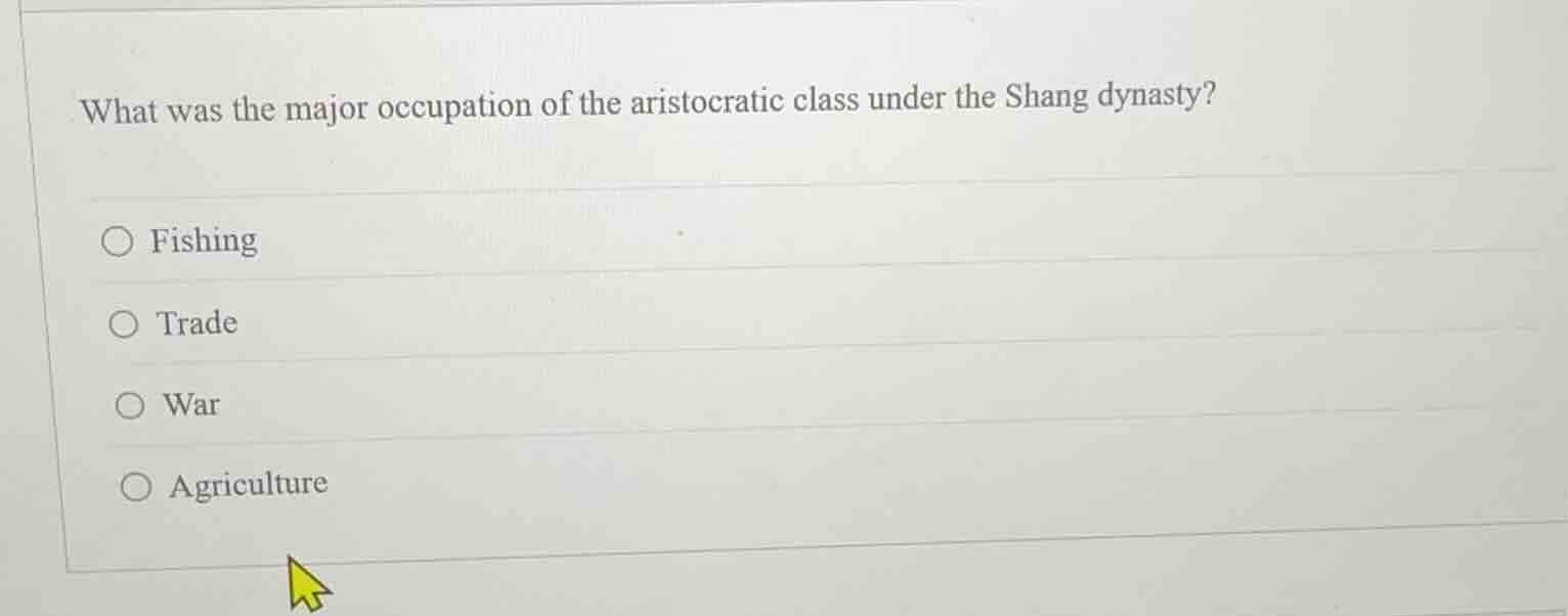 what was the major occupation of the aristocratic class under the shang…