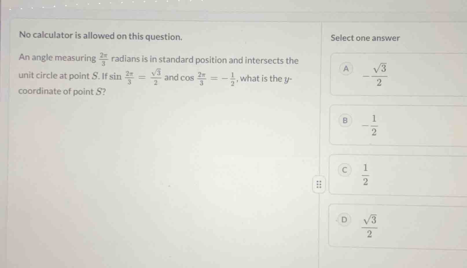 no calculator is allowed on this question. an angle measuring \\(\\frac…