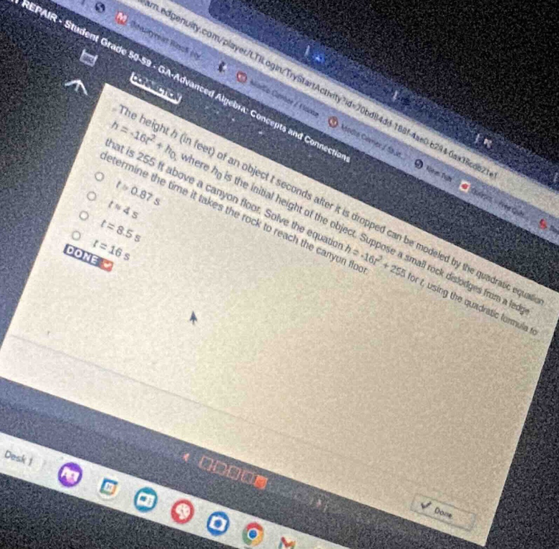 the height ( h ) (in feet) of an object ( t ) seconds after it is dropp…