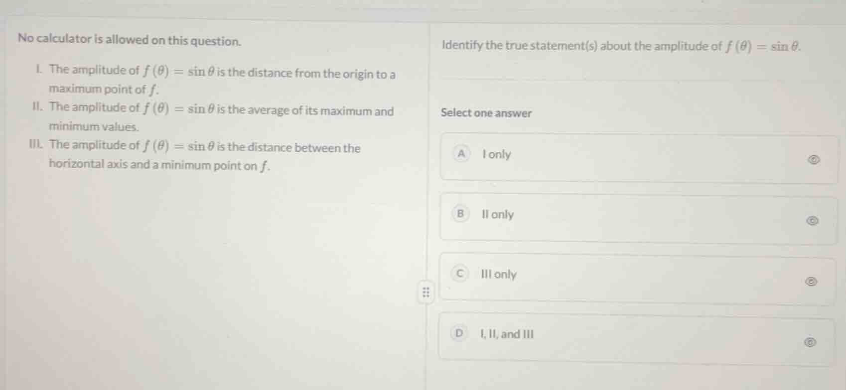 no calculator is allowed on this question. i. the amplitude of $f(\\the…