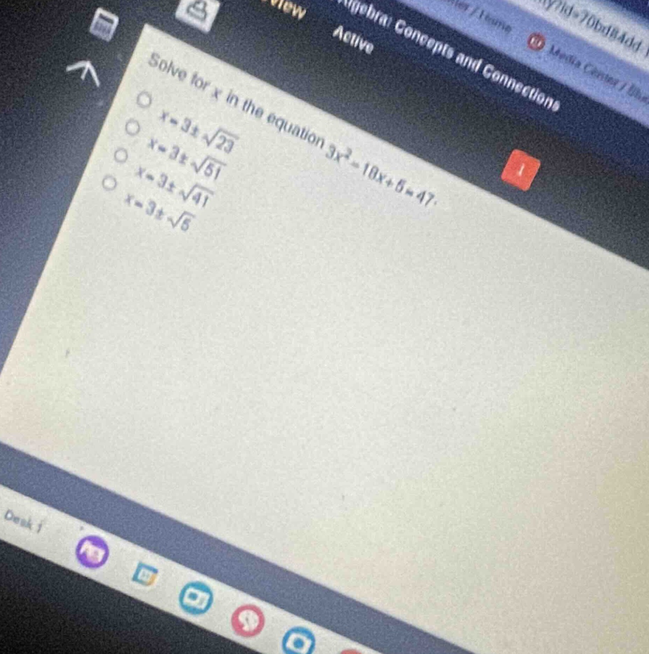 solve for x in the equation $3x^2 - 10x + 5 = 47$. $\\bigcirc$ $x = 3 \…